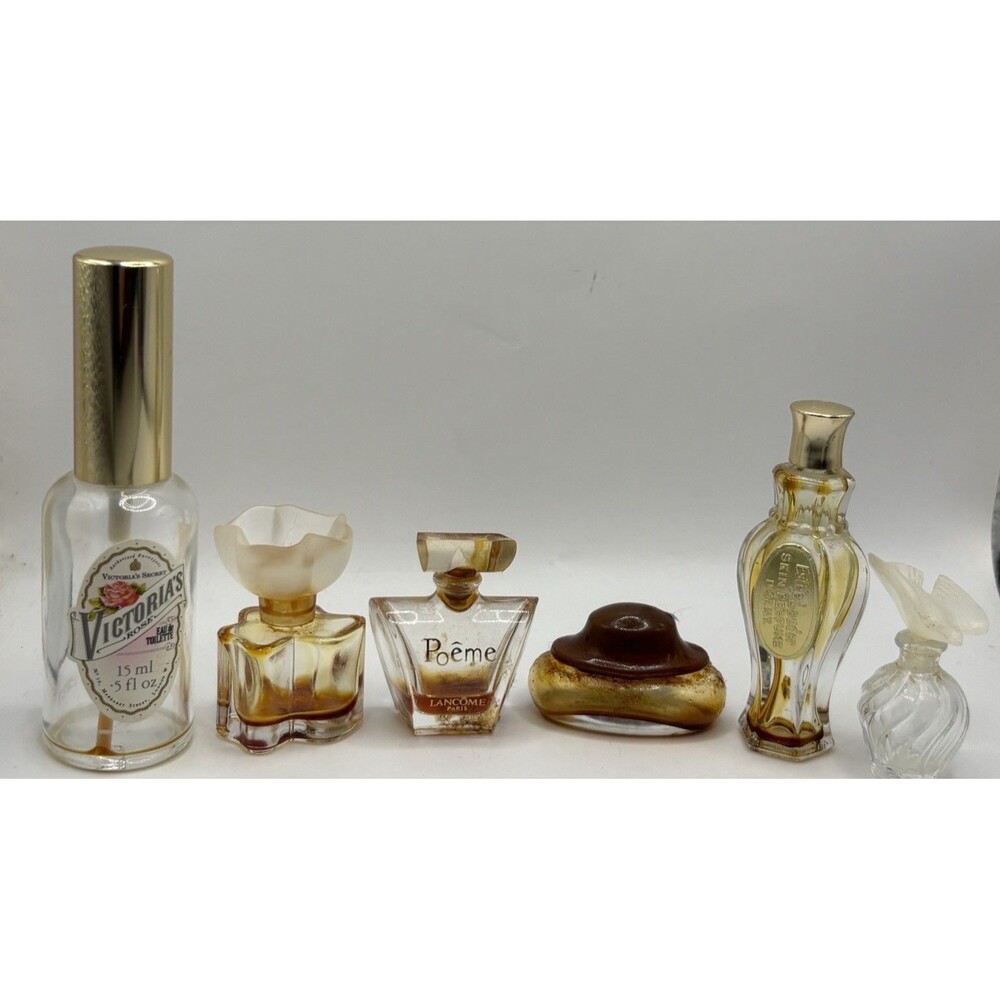 Vintage Mini Perfume Bottle Lot Lancome Poeme Victoria’s Secret Used Empty